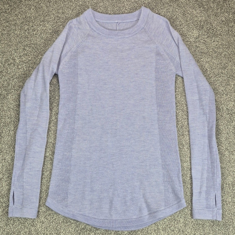 Lululemon Sit in Lotus Sweater 100% Merino Wool Womens Size 4 Lilac Purple